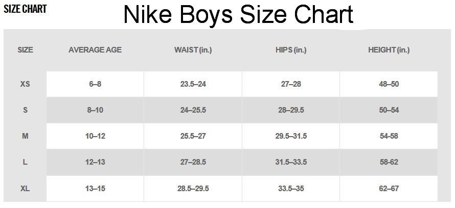 nike youth size chart pants